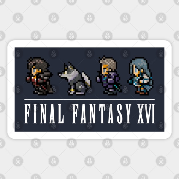 Clive, Torgal, Cid and Jill Logo Design | FFXVI Pixel Party Members | Final Fantasy 16 | Dark Colors Magnet by AFKApparelGG